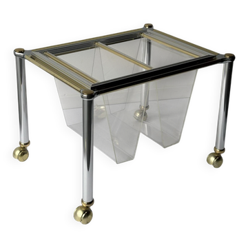 Porte-revue en Plexiglas et métal doré et chromé, 1970