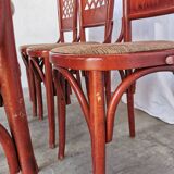 Vintage Italian Bistro Chairs - 1980s Reddish Wood, Brown Fabric - Set of 6