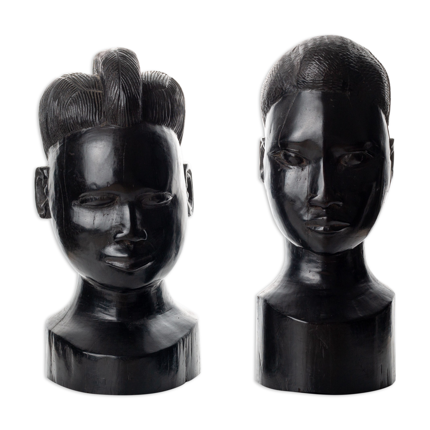 Pair of African busts carved in ironwood / ebony / vintage / book clamps