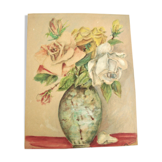 Tableau ancien bouquet de roses