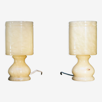 Pair of alabaster lamps, vintage 1970