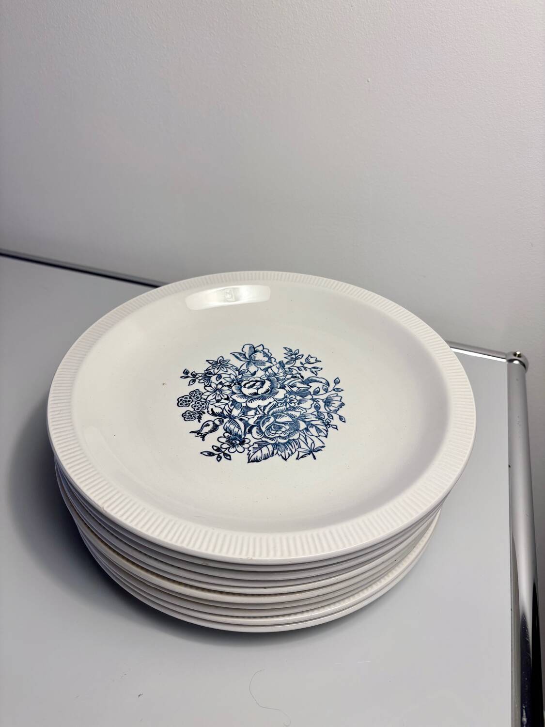 Set of 10 antique Lunéville flat plates – blue floral decoration