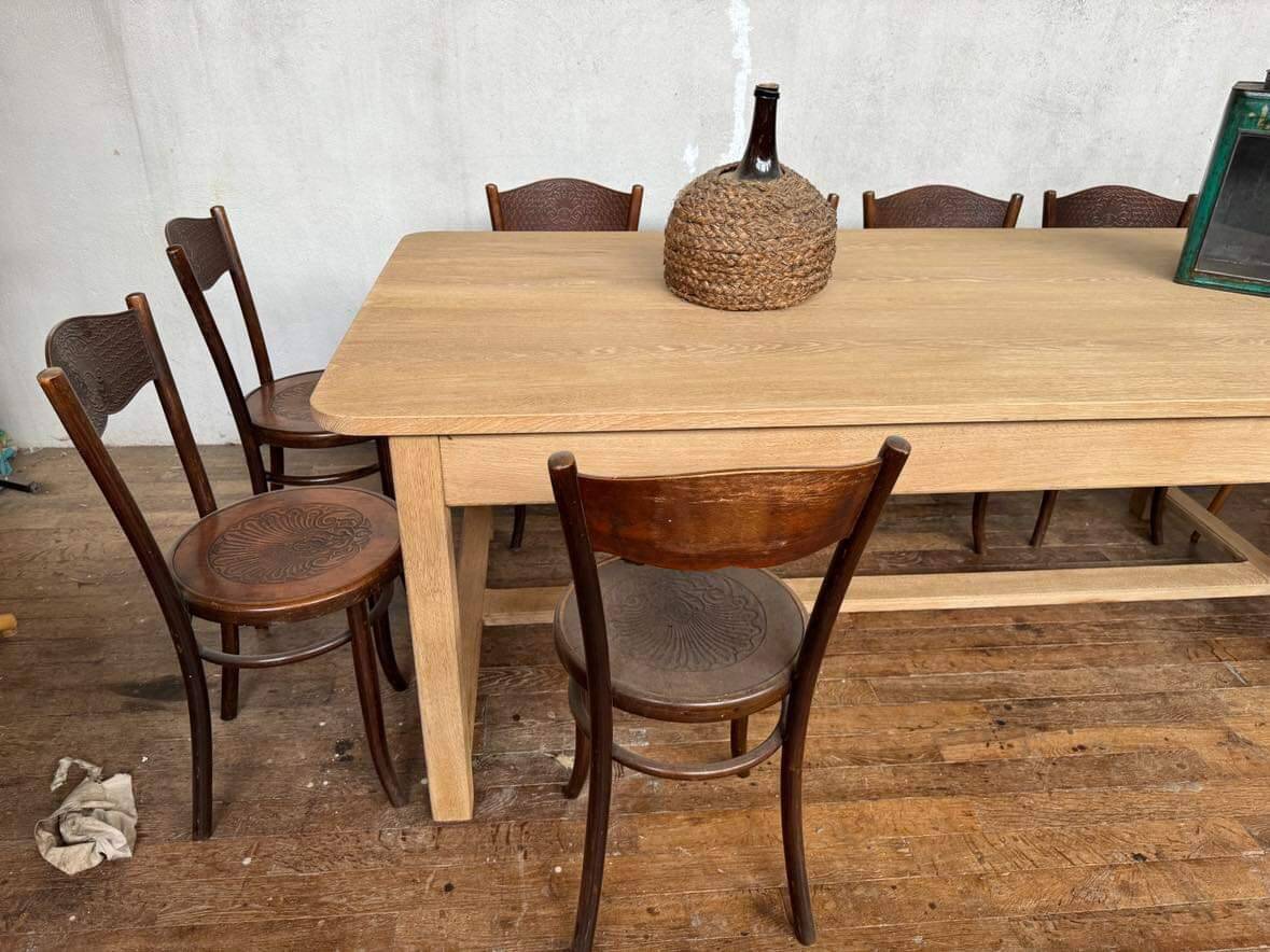 Table bistrot table de ferme en chêne massif sablé Longueur 210 cm - Largeur 106 cm - Hauteur 78 cm