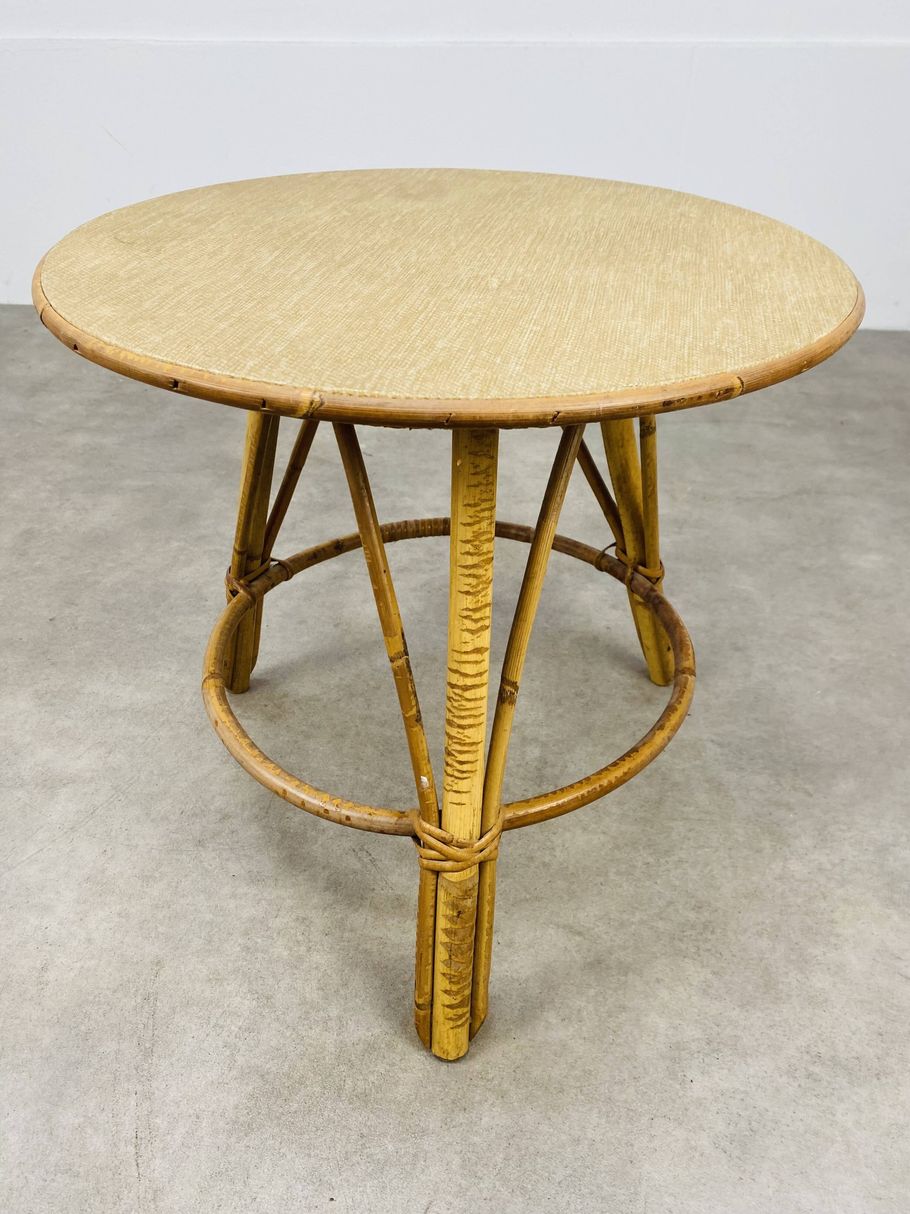 Vintage tripod rattan side table 60s