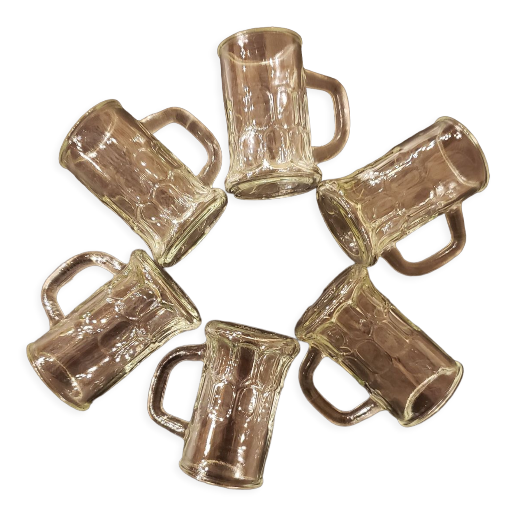 6 shot glasses pressed glass molded choppe shape