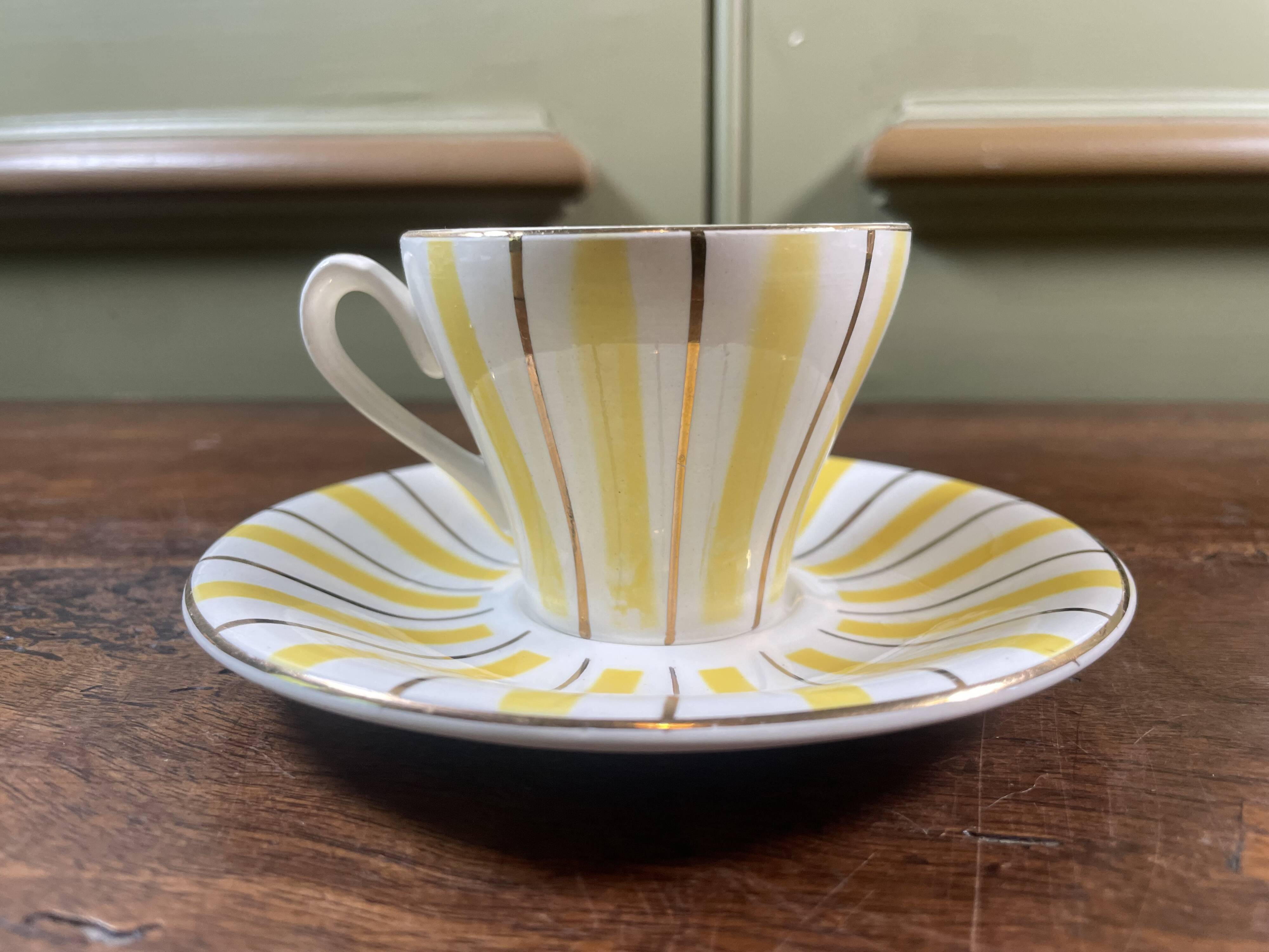 Service tasses Digoin Art Déco 6 tasses + sous-tasses vintage