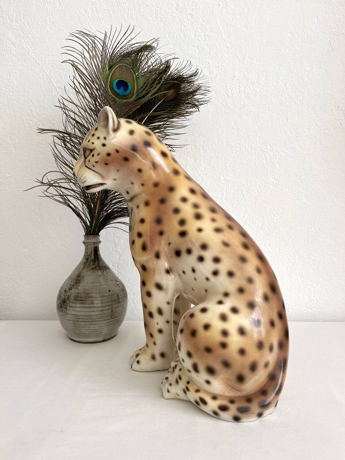 Vintage Italian ceramic leopard statue