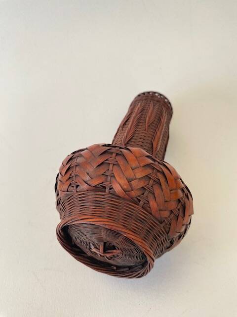 Japanese Ikebana vase, ceramic and bamboo