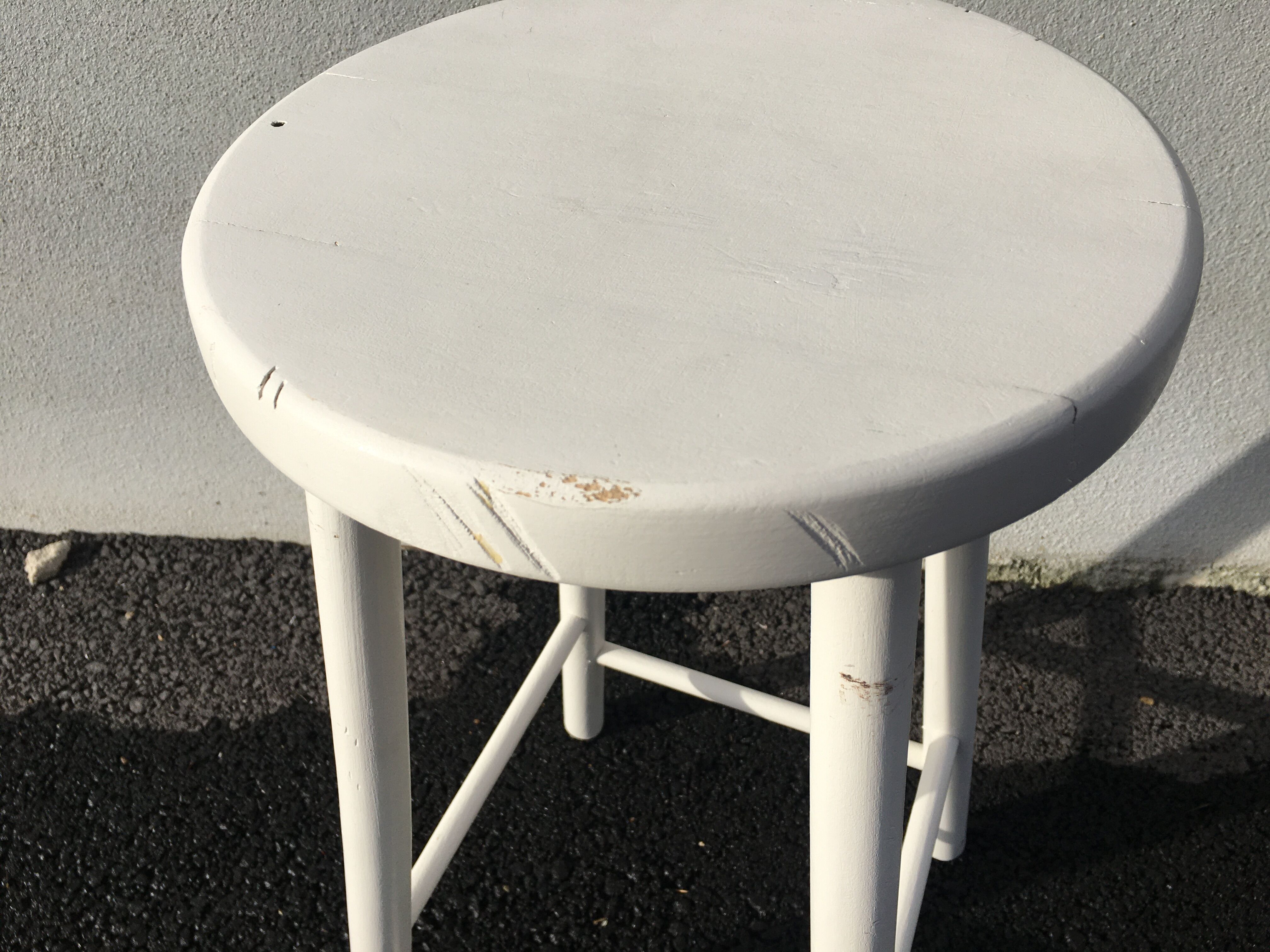White tinted scandinavian wooden stool 1960