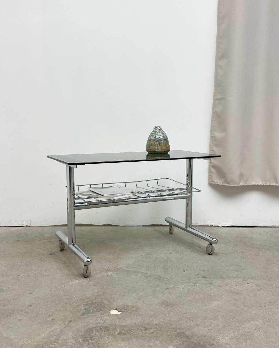 Vintage chrome and tinted glass dessert trolley