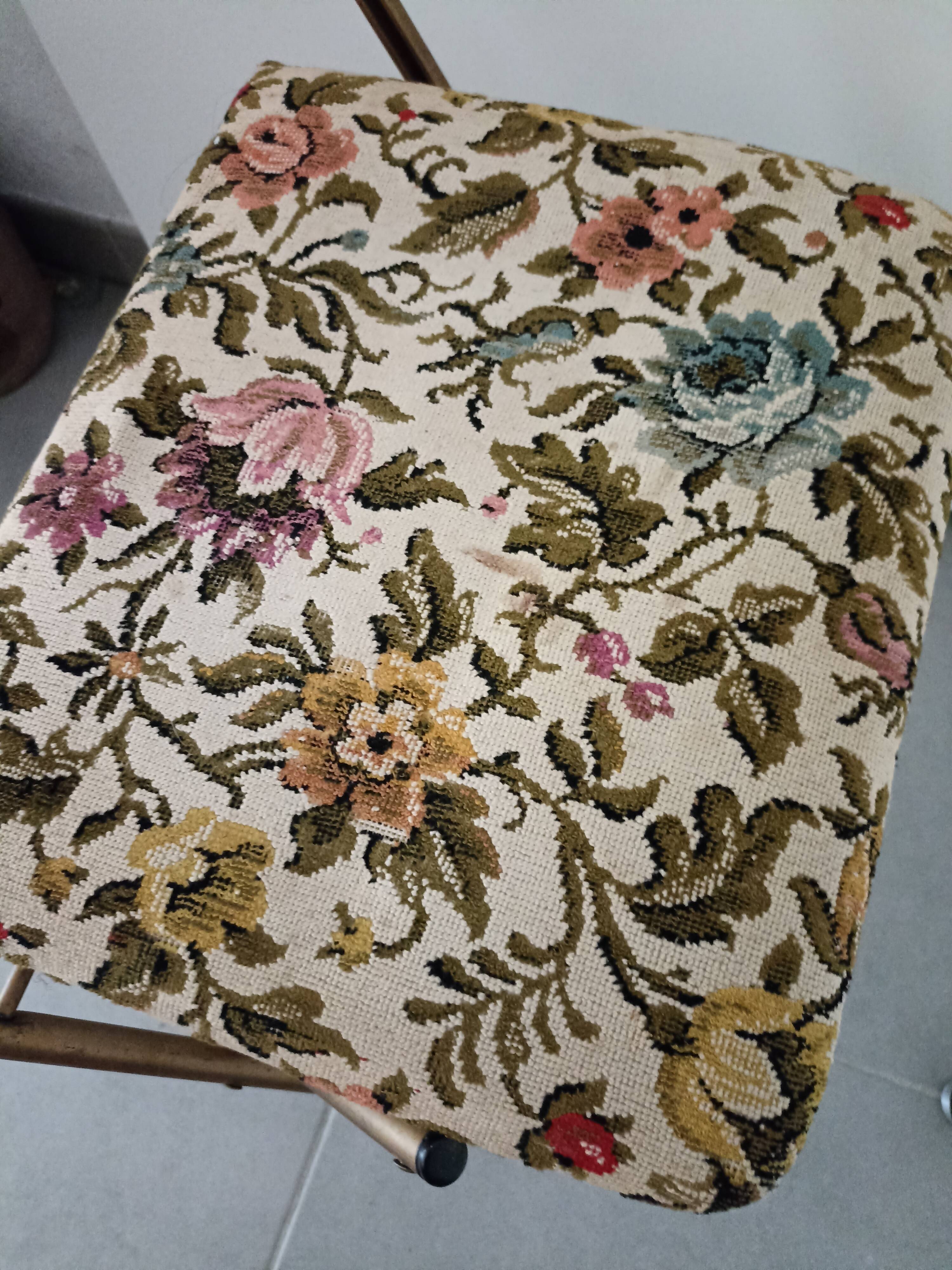 Vintage Lafuma folding chair in metal and floral pattern fabric