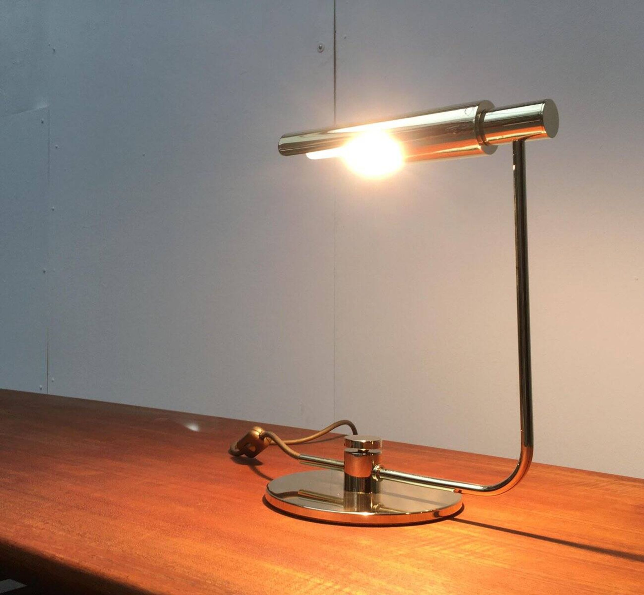 Mid-century minimalist brass table lamp by Rosemarie & Rico Baltensweiler for Baltensweiler.