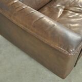 Buffalo leather vintage brutalist armchair by hugo de ruiter, leolux, 1970s