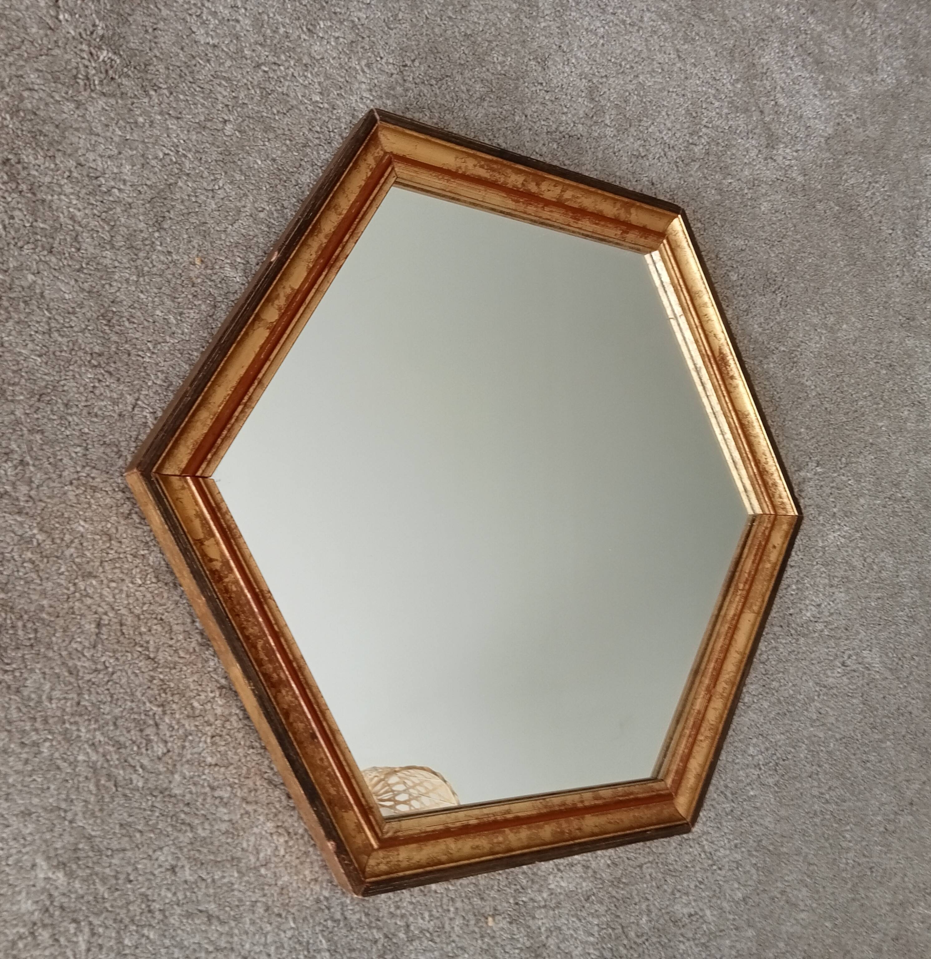 Miroir vintage hexagonale bohème chic en bois doré
