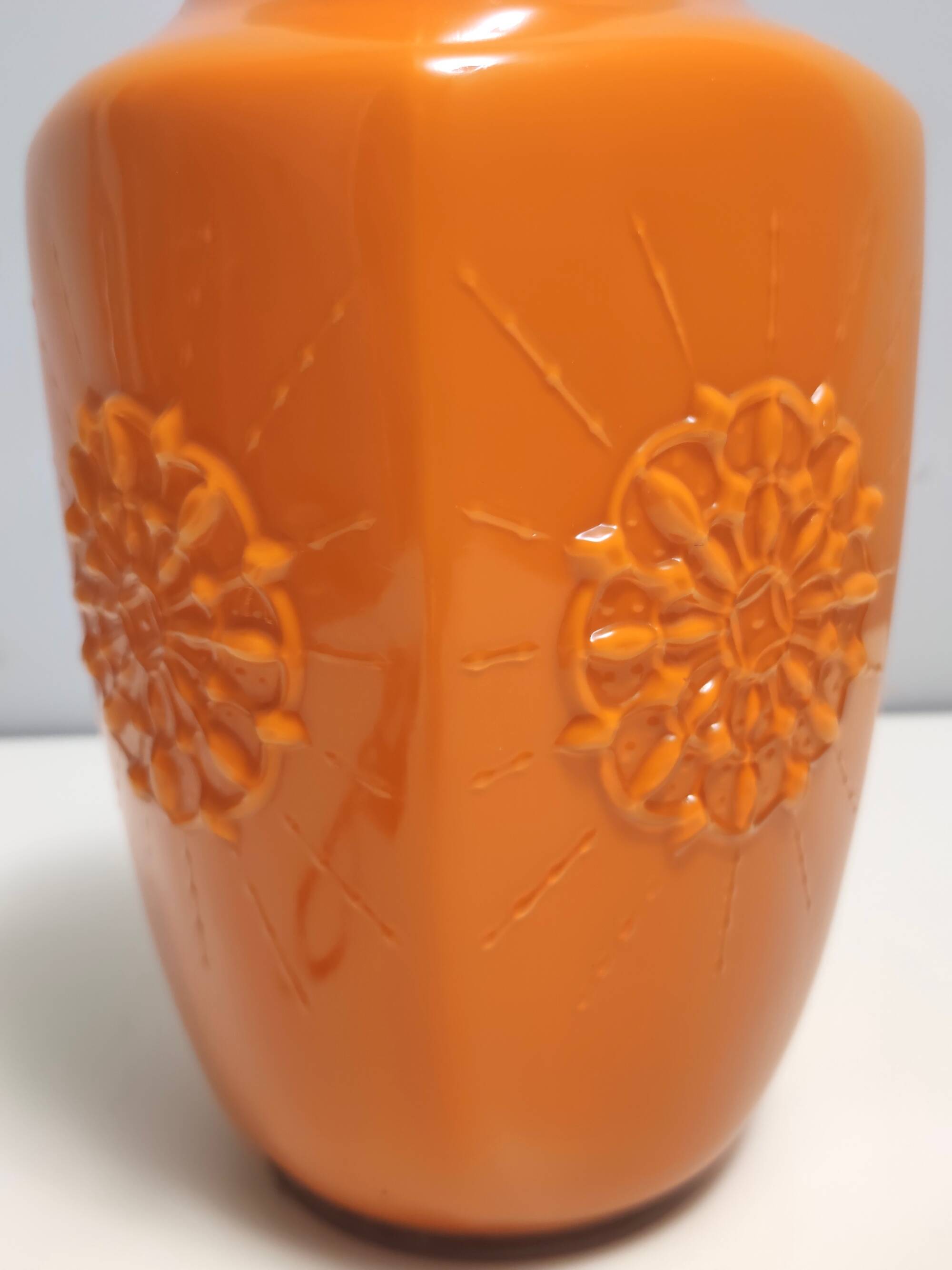 Postmodern Orange Encased Hand-Blown Glass Flower Vase, Empoli, Italy