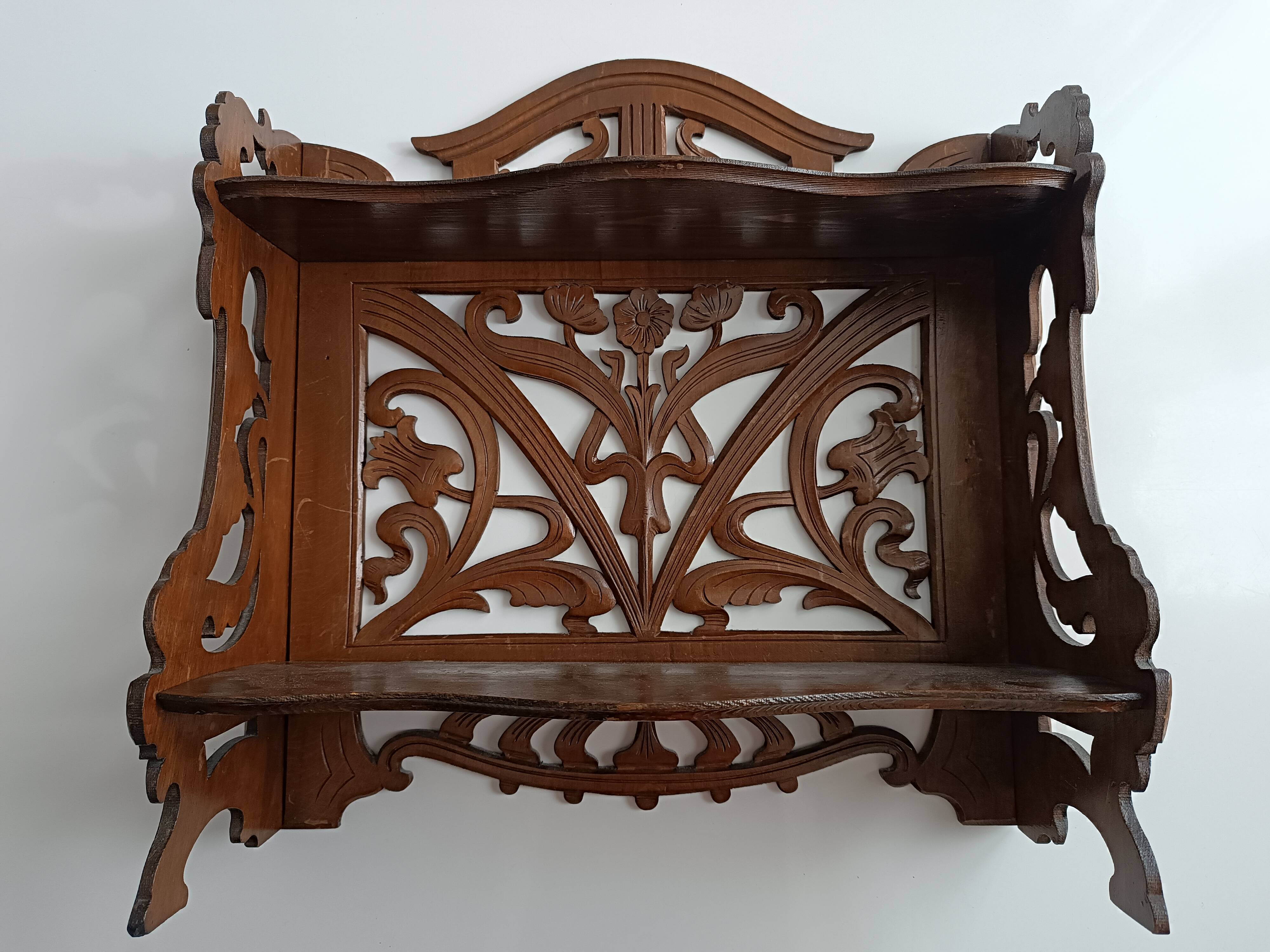 Art Nouveau openwork wooden shelf