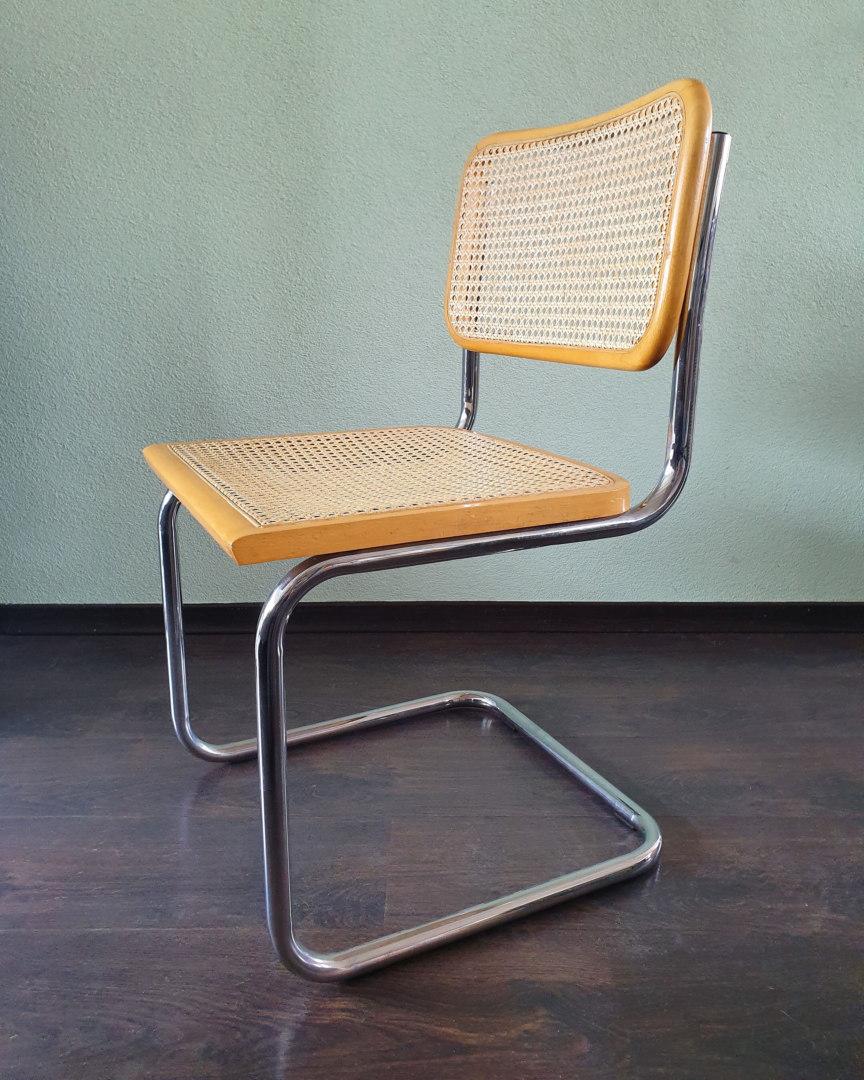 Marcel Breuer tubular frame chair with rattan seating, 70