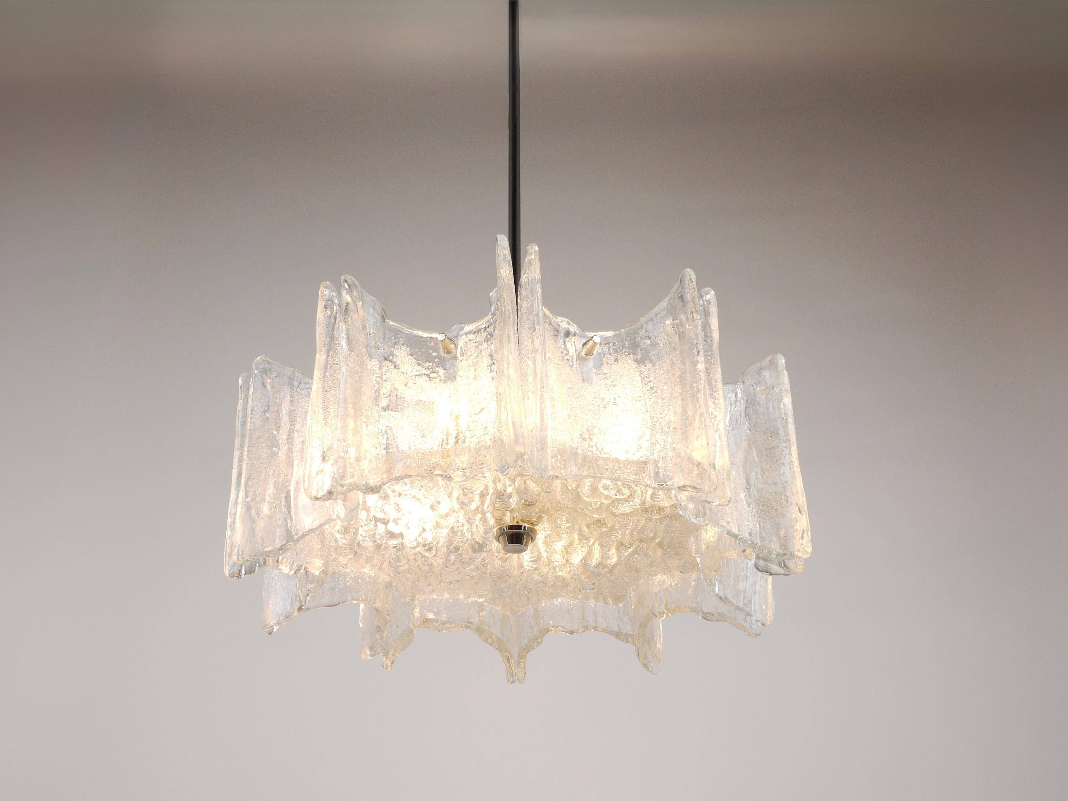 Frosted glass star chandelier J.T. Kalmar Vienna, Austria, 1960s