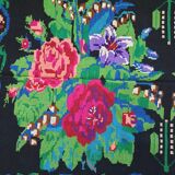 Tapis roumain tissé à la main vert et fuchsia en laine design bohème