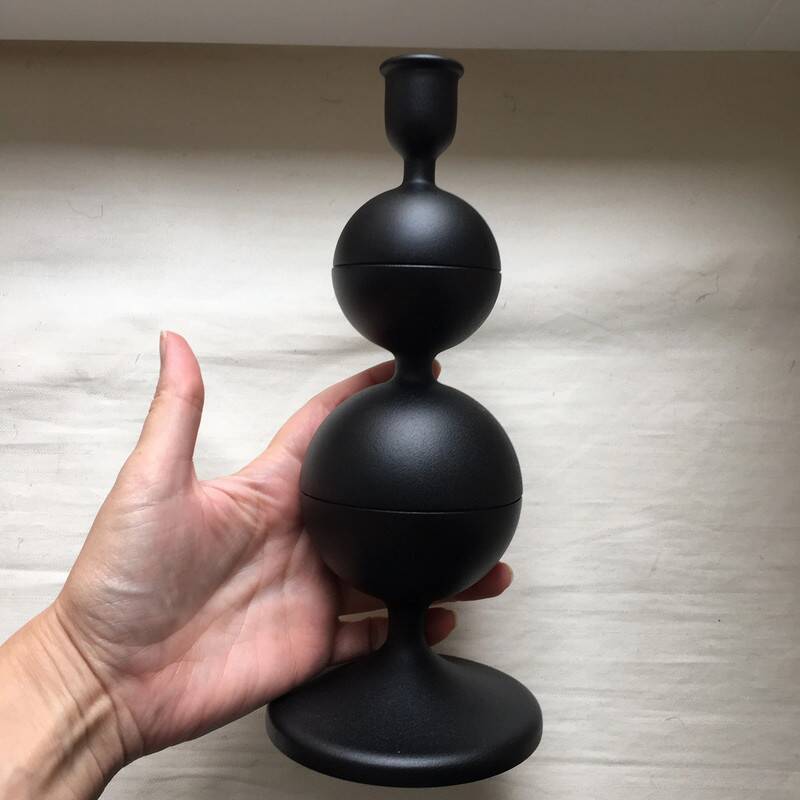 2 black metal ball candle holders 23.5 cm