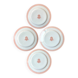 4 assiettes à dessert en porcelaine rose monogrammée