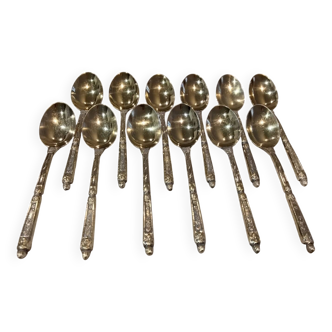 12 gold-plated metal moka spoons with Russian-style handles, 10.6 cm