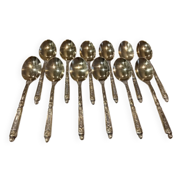 12 gold-plated metal moka spoons with Russian-style handles, 10.6 cm