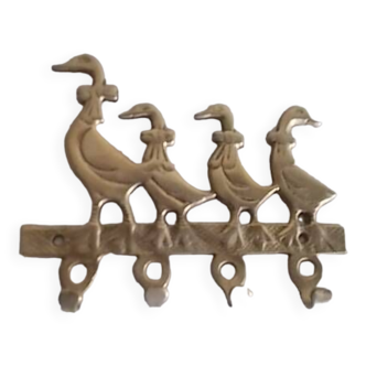 Tea towel holder or wall-mounted key holder in brass ducks