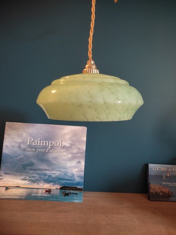 Suspension lampshade corole glass Clichy pale green