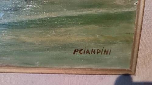 Oil Painting on Canvas Tuscan Landscape Panorama Signed P. Ciampini