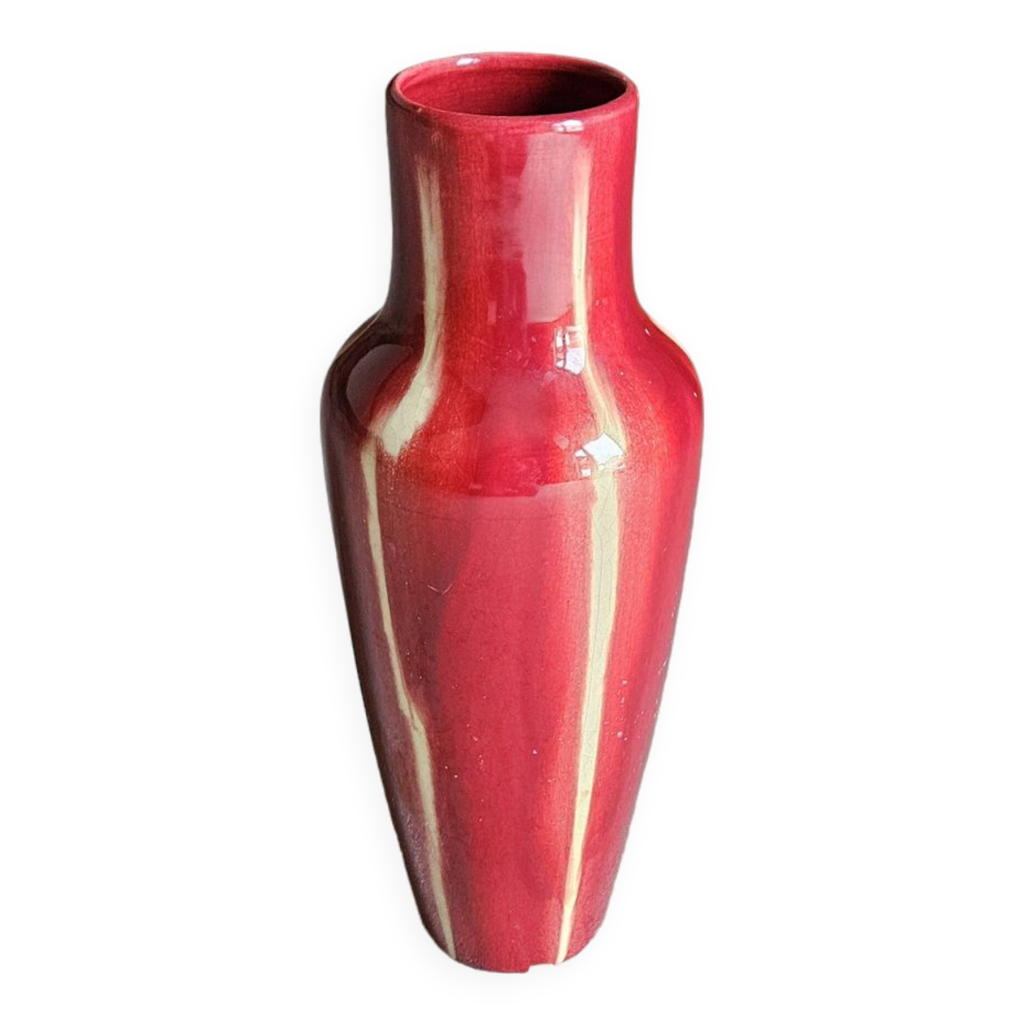 Red Art Deco Ceramic Vase Vierzon Louis Gueule