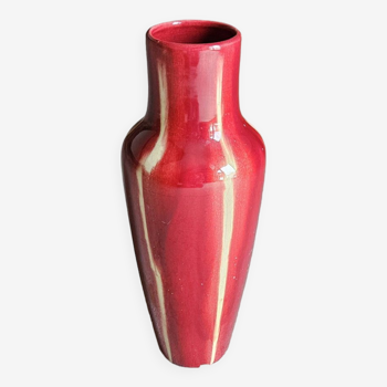 Art deco red ceramic vase Vierzon Louis Gueule