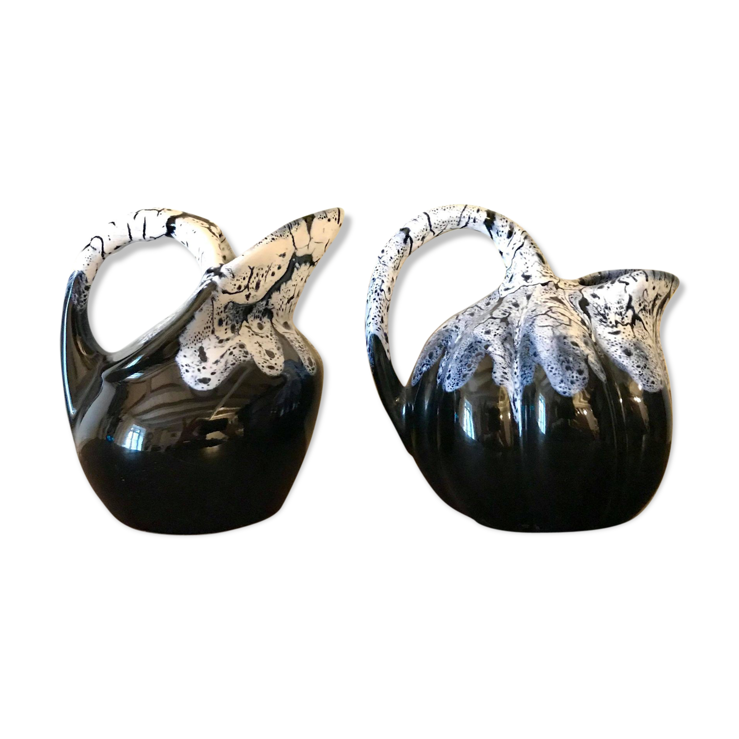 2 pichets Alpho en céramique Art déco /St Uze Drôme Alphonse Mouton 1930-1980