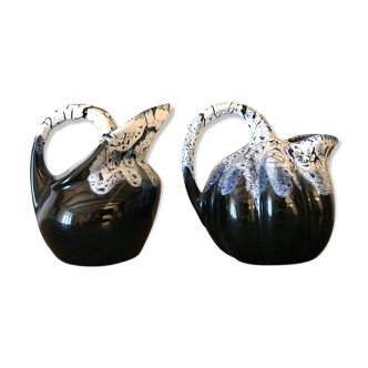 2 ceramic Alpho jugs Art Deco /St Uze Drôme Alphonse Mouton 1930-1980