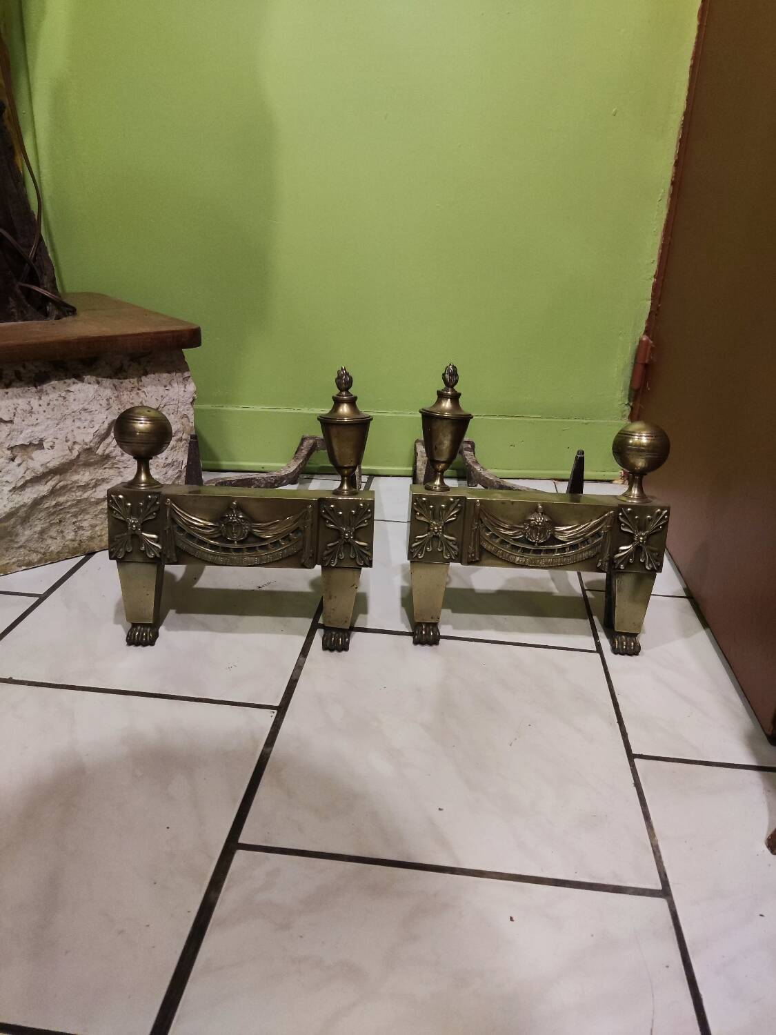 Pair of bronze andirons from the Empire period