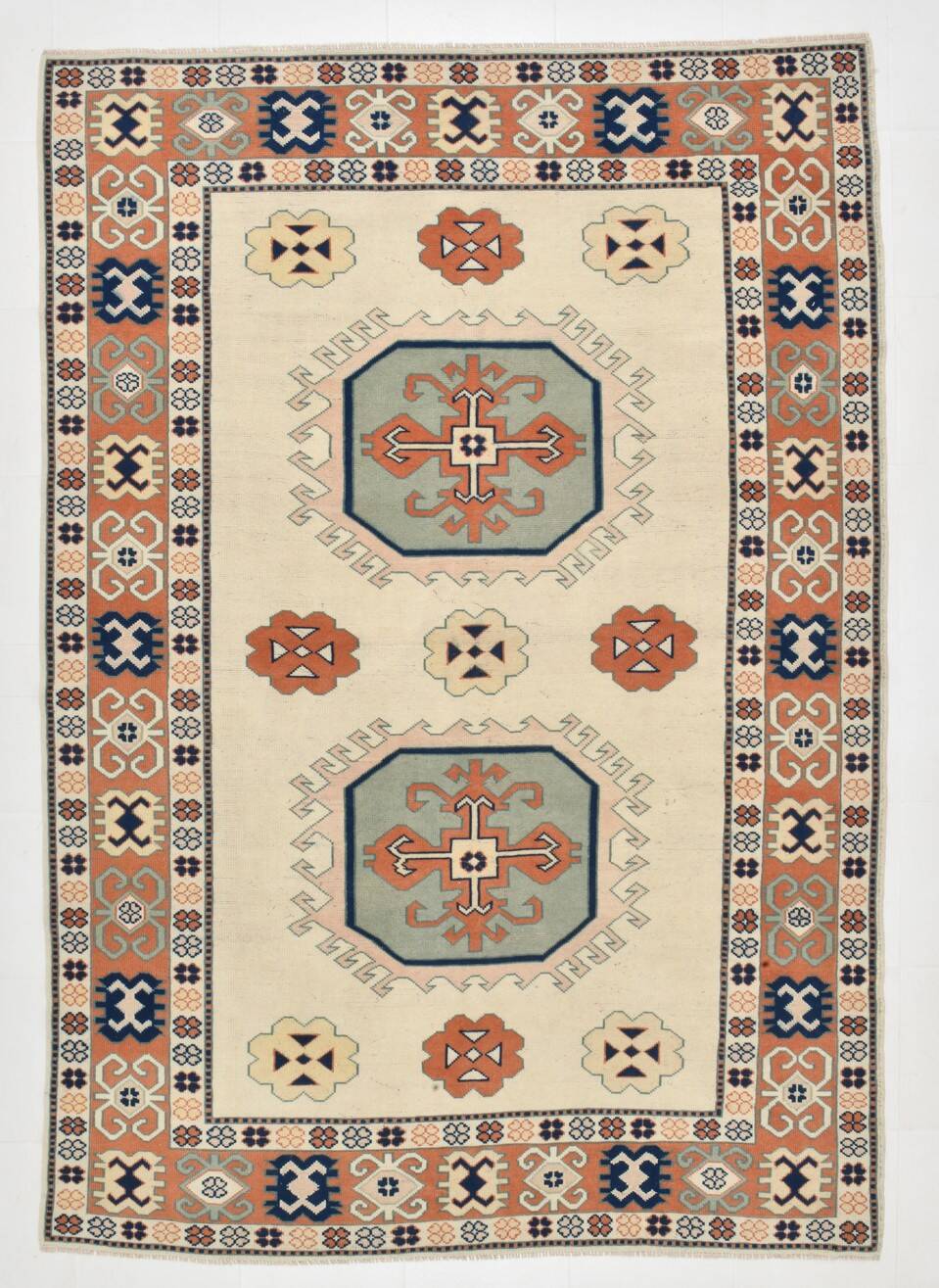 7x10 Vimtage Beige Orange Large Area Vintage Rug, 203x292 Cm
