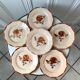 Set of 6 flat plates Digoin Sarreguemines pink flowers years 30-40