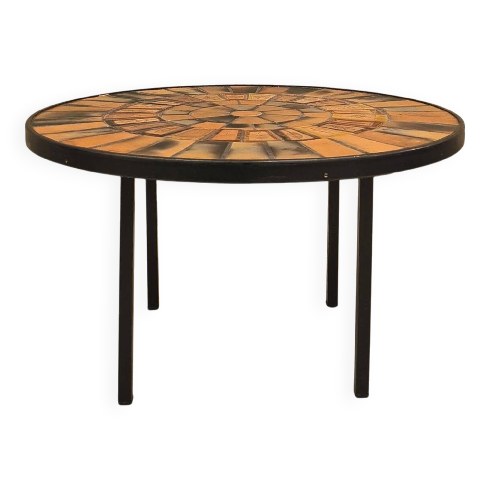 Round coffee table in ceramic and lacquered metal, Roger Capron