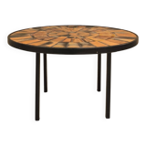 Round coffee table in ceramic and lacquered metal, Roger Capron