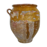 Glazed yellow confit pot, south-west of the France. Conservation pot. Pyrenees XIXth