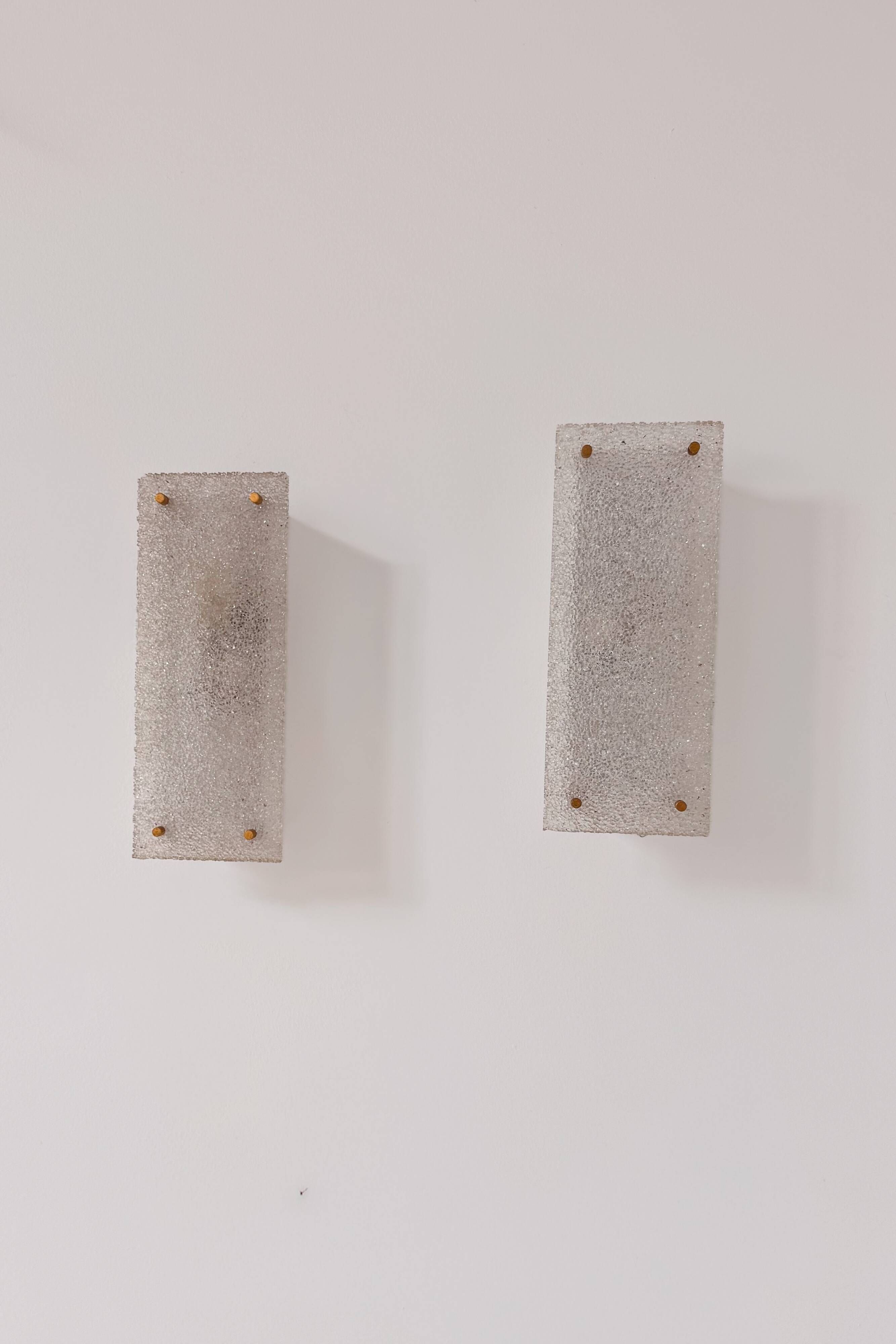 Pair of vintage wall lights, frosted perspex and brass, France 1960.