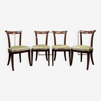 Suite of four directoire style mahogany and gilded wood chairs