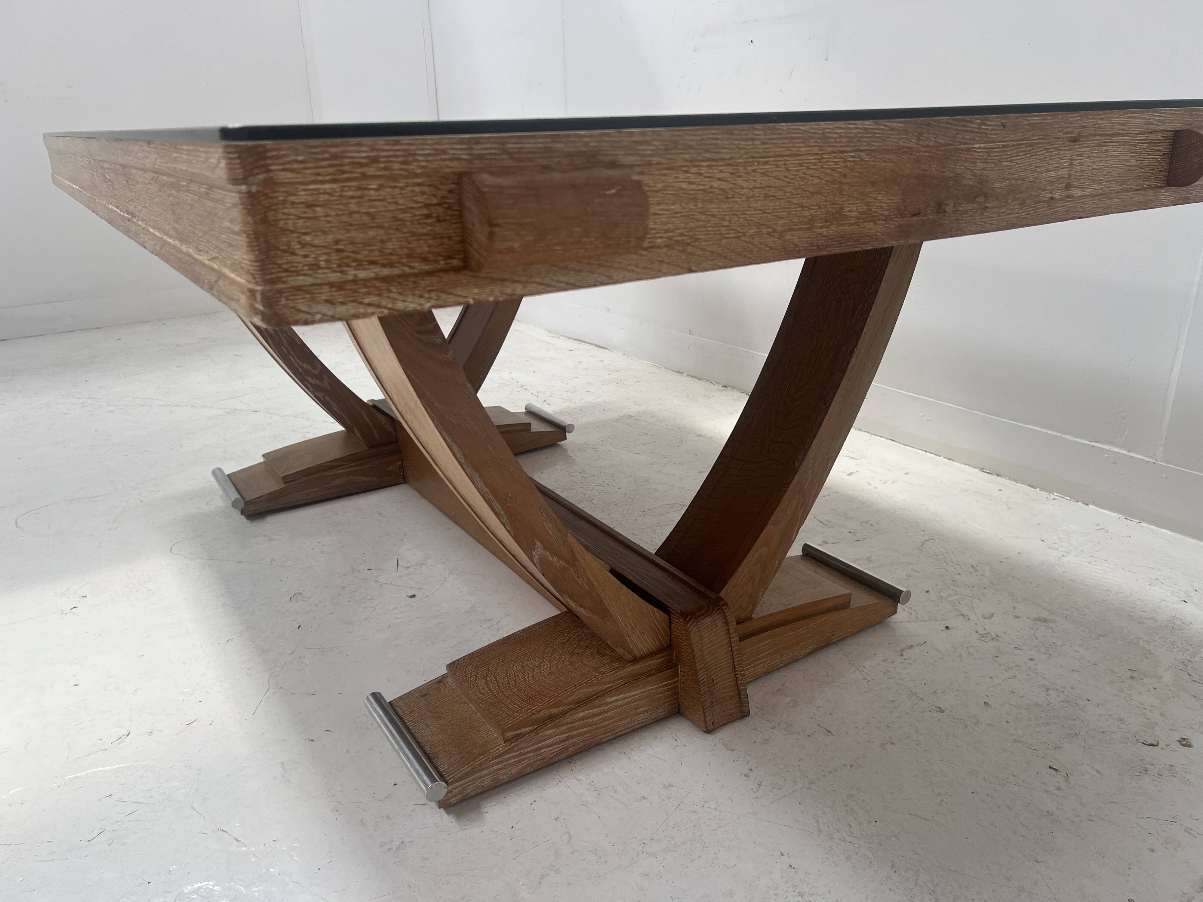 Table bureau Art Déco en chêne cérusé du XX siècle