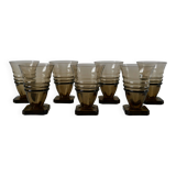 Set of 7 small wine glasses in smoked glass design square feet art deco 30s-40s