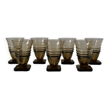 Set of 7 small wine glasses in smoked glass design square feet art deco 30s-40s