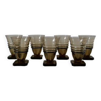 Set of 7 small wine glasses in smoked glass design square feet art deco 30s-40s