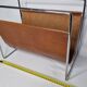 Vintage leather and chrome metal magazine rack, modernist design, 70s