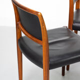 Set of 6 wooden Dining Chairs with black Leather, 1960