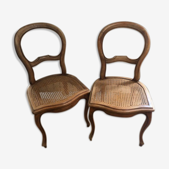 Lot de 2 chaises Louis Philippe bois et cannage