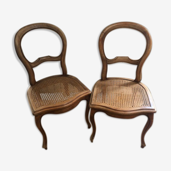 Set of 2 Louis Philippe chairs wood and cannage